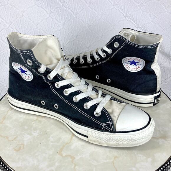 Converse All Star Sneakers Men Size 9.5 Black White Classic Chuck Taylor Hi Tops - Picture 9 of 11